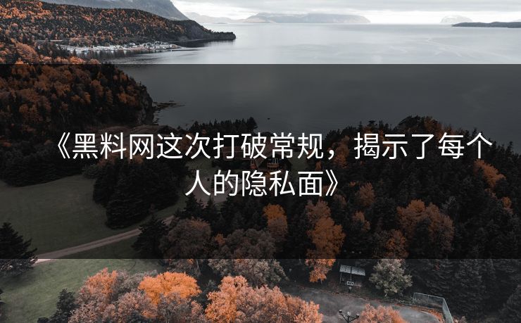 《黑料网这次打破常规，揭示了每个人的隐私面》