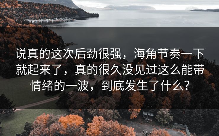 说真的这次后劲很强，海角节奏一下就起来了，真的很久没见过这么能带情绪的一波，到底发生了什么？