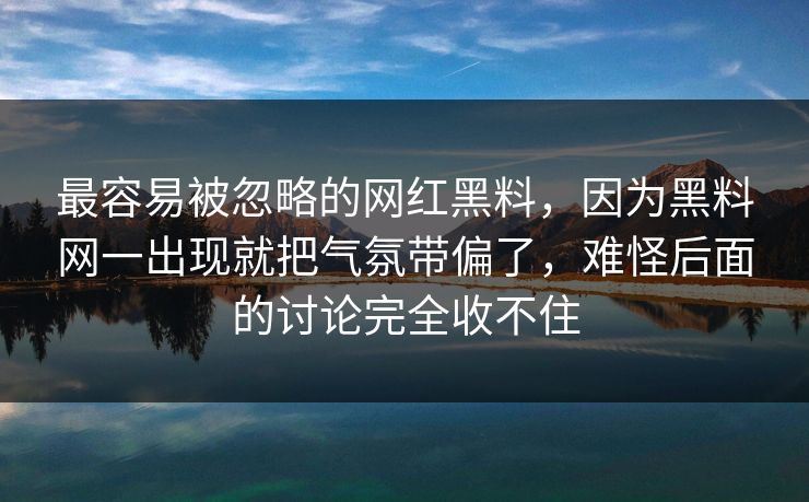 最容易被忽略的网红黑料，因为黑料网一出现就把气氛带偏了，难怪后面的讨论完全收不住
