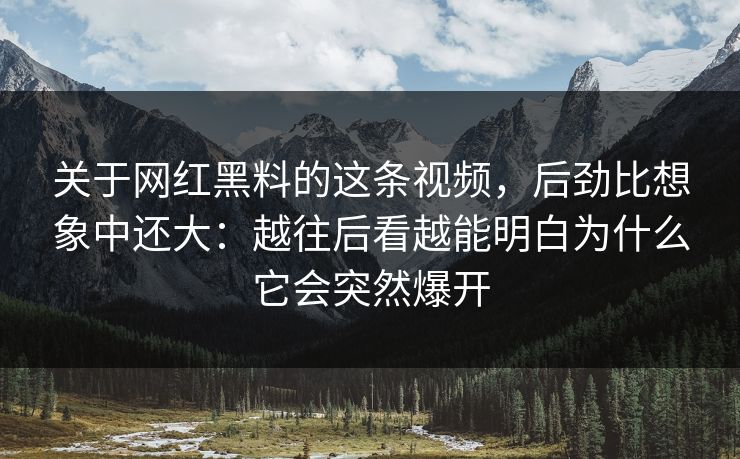 关于网红黑料的这条视频，后劲比想象中还大：越往后看越能明白为什么它会突然爆开